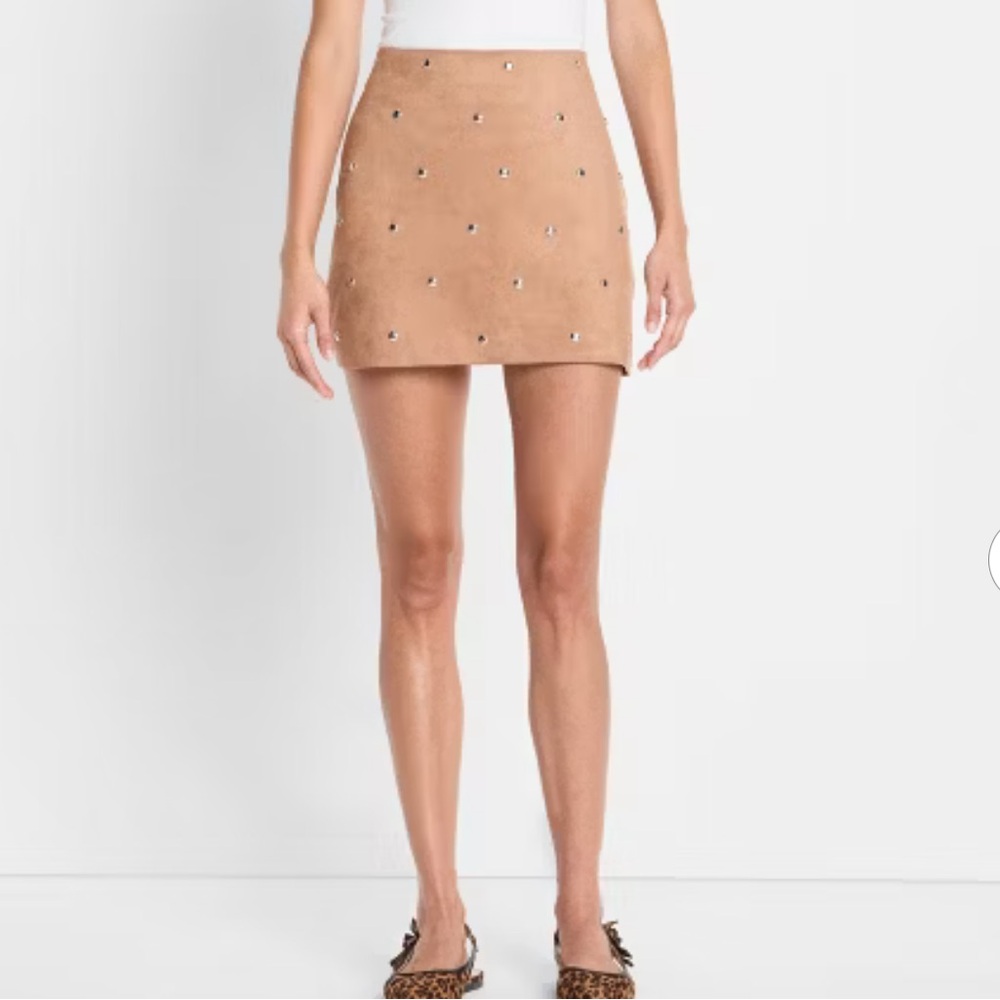 Future Collective Women's‎ Suede Studded Mini A-Line Skirt Brown 14